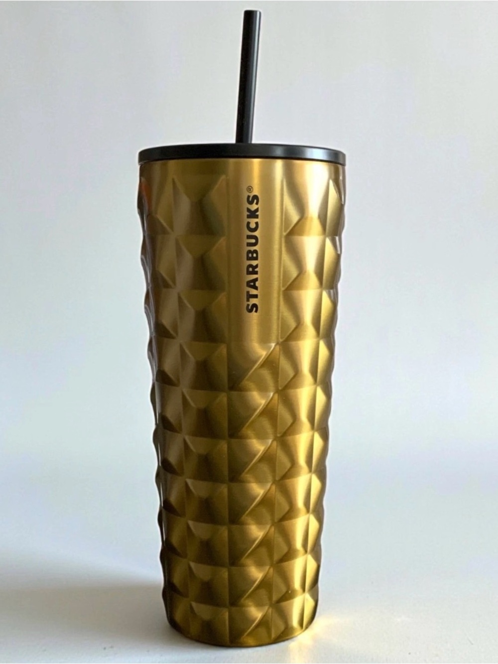Starbucks Gold Textured Drink Cup with Black Lid